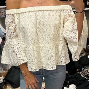 Likely off the shoulder flowy lace shirt NWT